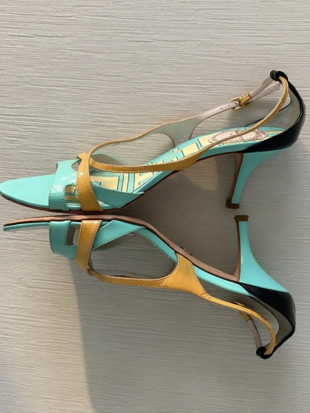 Emilio Pucci Archive Turquoise Gold Leather Sandals EU 36.5 Italy Y2K